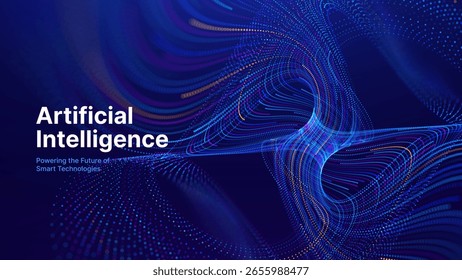 Künstliches Intelligenzkonzept mit futuristischem digitalen Datenfluss. Abstrakter Hintergrund zu Big Data, Automatisierung und Wissenschaftstechnologie. Ideal für Machine Learning, Cloud Computing und Business. Vektor.