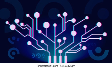 Artificial intelligence concept. Futuristic technology and robot brain. Science progress and virtual reality. Idea of machine learning. Flat vector illustration