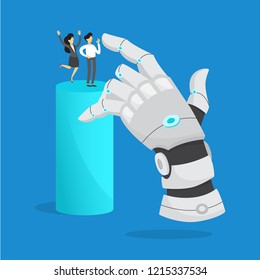 Artificial intelligence concept. Futuristic technology and robot brain. Science progress and virtual reality innovation. Idea of machine learning. Flat vector illustration
