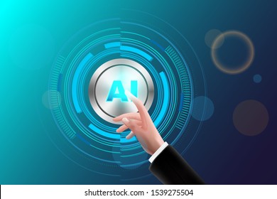 Artificial intelligence concept. hand touch ai button with futuristic circuit digital technology on background. Vector illustration design.