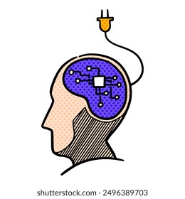 Artificial intelligence concept icon drawing halftone color vector illustration