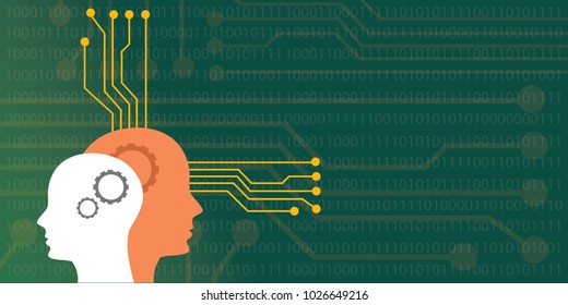 artificial intelligence concept illustration with head human robot with neuro board system vector graphic illustration