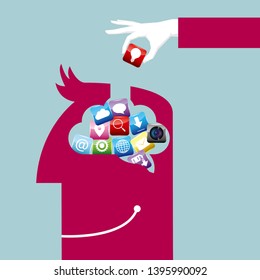 Artificial intelligence concept. Isolated on blue background.