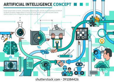  Artificial intelligence concept line composition with communication symbols flat vector illustration 