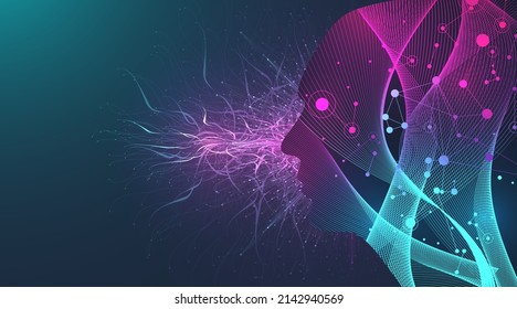Artificial intelligence concept. Machine Learning. Digital Brain. Neural Networks and Learning Processing Big Data. Data flow background. Vector illustration.