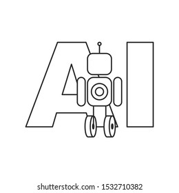 Artificial intelligence concept. Outline thin line illustration. Isolated on white background. 