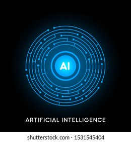 Artificial intelligence concept. Radial circuit board. Technology vector design