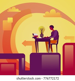 Artificial Intelligence Concept Robot Business Man Working On Computer Vector Illustration