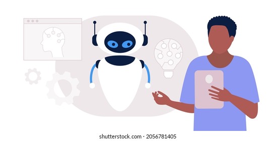 Konzept der künstlichen Intelligenz. Roboter mit Charakter. Vektorgrafik im Flachstil