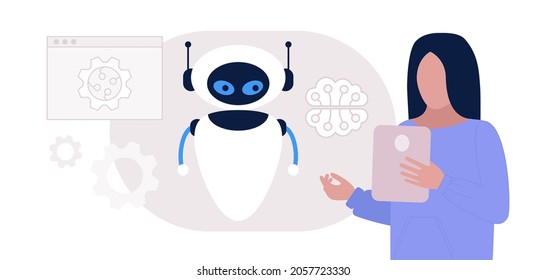 Konzept der künstlichen Intelligenz. Roboter mit Charakter. Vektorgrafik im Flachstil
