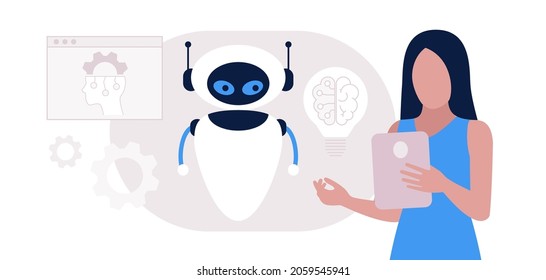 Artificial intelligence concept. Robot with character. Vector illustration in a flat style