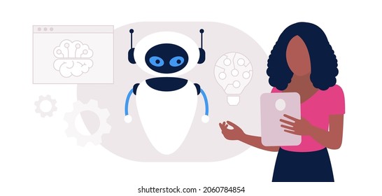 Artificial intelligence concept. Robot with character. Vector illustration in a flat style