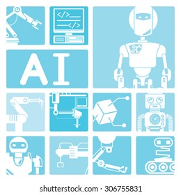 artificial intelligence concept, robotics icons