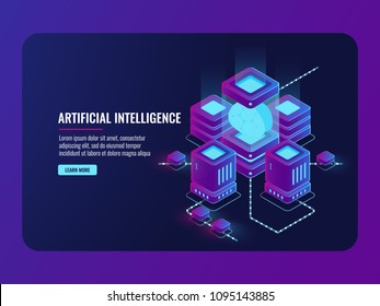 artificial intelligence concept, server room, big data processing, brain in the incubator, data center database isometric vector dark ultra violet neon artificial intelligence concept, server room, big data processing, brain in the incubator, data center database isometric vector dark ultra violet neon