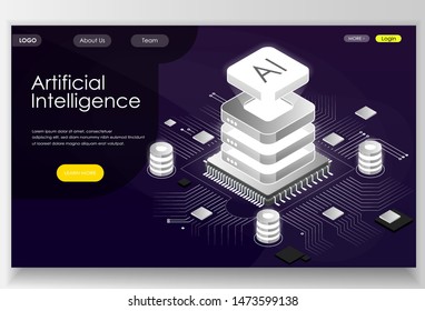 Artificial intelligence concept. Smart computing.Artificial  Intelligence programming/coding. Can use for landing pages, banners, websites etc. Vector isometric illustration