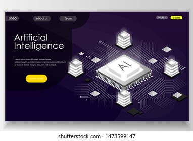 Artificial intelligence concept. Smart computing.Artificial  Intelligence programming/coding. Can use for landing pages, banners, websites etc. Vector isometric illustration