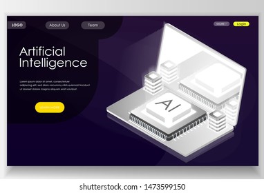 Artificial intelligence concept. Smart computing.Artificial  Intelligence programming/coding. Can use for landing pages, banners, websites etc. Vector isometric illustration