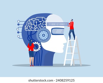 Artificial Intelligence concept ,artificial intelligence technology futuristic, AI, with brain Machine future cooperation vector illustrator