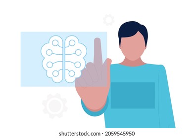 Artificial intelligence concept. Touch the digital Artificial intelligence hologram. Vector illustration in a flat style