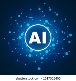 Artificial intelligence concept. Virtual technology web background. Machine learning and cyber mind domination concept. AI with neural network thinks - stock vector