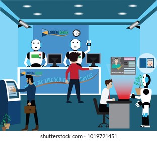 Artificial intelligence concept,In future,robot used in bank - vector Illustration