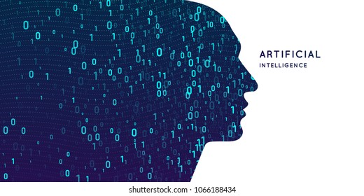 Artificial intelligence. Conceptual illustration on the theme of digital technologies, the image of the human head. Vector graphics