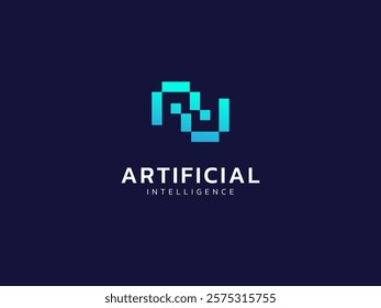 Artificial intelligence with connected rectangle shapes twisted infinity technology Analysis logo vector design concept. AI technology logotype symbol for advance technology, tech company, ui, network