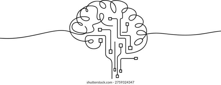  Artificial intelligence continuous one line drawing vector. one line Icon drawing
