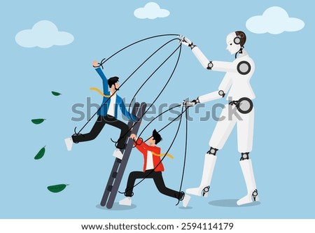 Artificial intelligence controlling business people, AI as a puppet master illustration