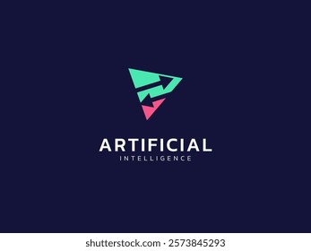 Artificial intelligence with Convert Arrows overlapping in triangle technology Analysis logo vector design concept. AI technology logotype symbol for advance technology, ui, identity, new tech, robot.