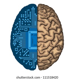 Artificial intelligence, CPU inside human brain. EPS 8, CMYK