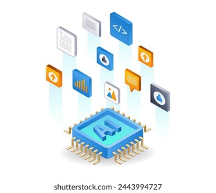 With artificial intelligence create an application, flat isometric 3d illustration