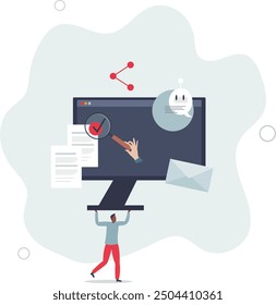 Artificial intelligence creation with automatic machine work .flat design with people.