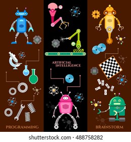 Artificial Intelligence creation of robots future technology assembling robots on factory vector 