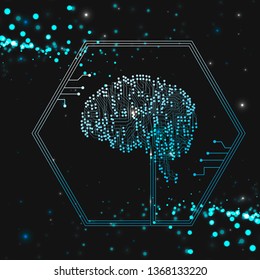 Artificial Intelligence: current trends and challenges. Brain outline on blue background, Artificial intelligence or ai concept.Vector illustration.