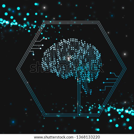 Artificial Intelligence: current trends and challenges. Brain outline on blue background, Artificial intelligence or ai concept.Vector illustration.