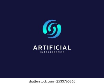 Inteligência artificial com formas de círculo curvo tecnologia Análise logotipo vetor conceito de design. Símbolo de logotipo de tecnologia de IA para tecnologia avançada, empresa de tecnologia, ui, rede, robótica, automação.