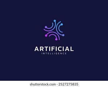 Artificial intelligence with curved circuit board lines technology Analysis logo vector design concept. AI technology logotype symbol for advance technology, tech company, ui, automation, network. 