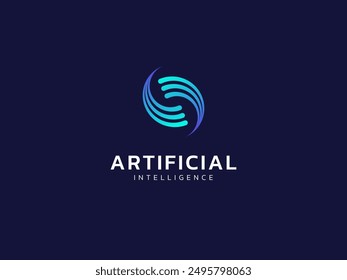 Artificial intelligence with curved lines twisted infinity technology Analysis logo vector design concept. AI technology logotype symbol for advance technology, tech company, ui, network, web, robotic