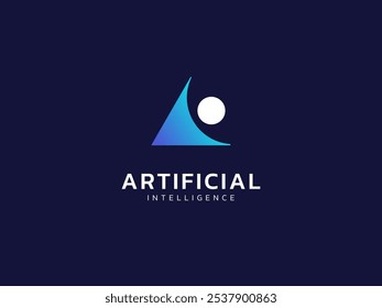 Inteligencia artificial con Formas curvas que se superponen en la tecnología de Triángulo Análisis logo concepto de diseño de Vector. Símbolo del logotipo de la tecnología de la IA para la tecnología avanzada, UI, identidad, nueva tecnología, robot.