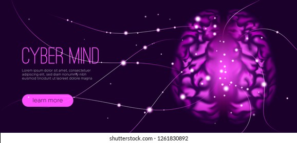Artificial Intelligence, Cyber Mind Concept. Digital Technology Science, Cybernetic Innovation. Futuristic Artificial Brain with Big Data Analysis. Stream of Information, Virtual Brain, AI Learning.