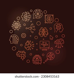 Artificial Intelligence Cyber Mind concept vector thin line round colored banner or illustration on dark background