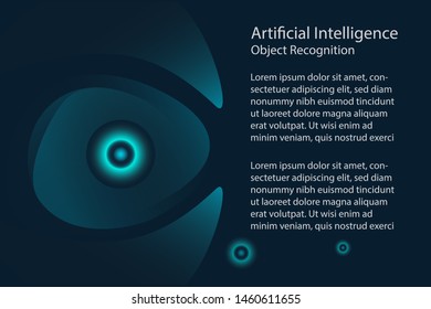 Artificial intelligence cyber security or object recognition design concept. Eye as a artificial intelligence guardian or part of ai protection system. Vector illustration