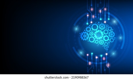 Artificial intelligence cybernetic circuit brain inside, high technology to create artificial intelligence (AI) concept, vector illustration