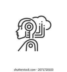 Icono de la línea de ciborg de inteligencia artificial. signo de estilo lineal para concepto móvil y diseño web. Icono de vector de contorno de la tecnología AI Robot. Símbolo, ilustración del logotipo. Gráficos vectoriales