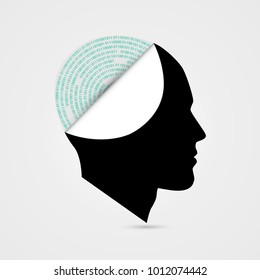 Artificial intelligence. Cyborg. Robot concept with binary code. Vector illustration