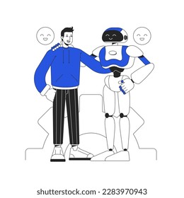 Artificial intelligence in daily life duo color line concept vector spot illustration. Editable 2D flat duotone cartoon characters for web design. Assist creative idea for website, social media