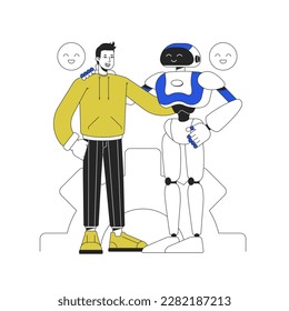 Artificial intelligence in daily life line concept vector spot illustration. Editable 2D flat colour cartoon characters on white for web design. Assist creative lineart idea for website, mobile, blog