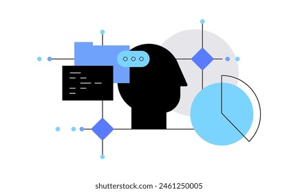 Artificial intelligence and data processing. Flat illustration. Web banner, infographic element. Vector file.