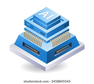 Artificial intelligence data server, isometric flat 3d illustration infographic